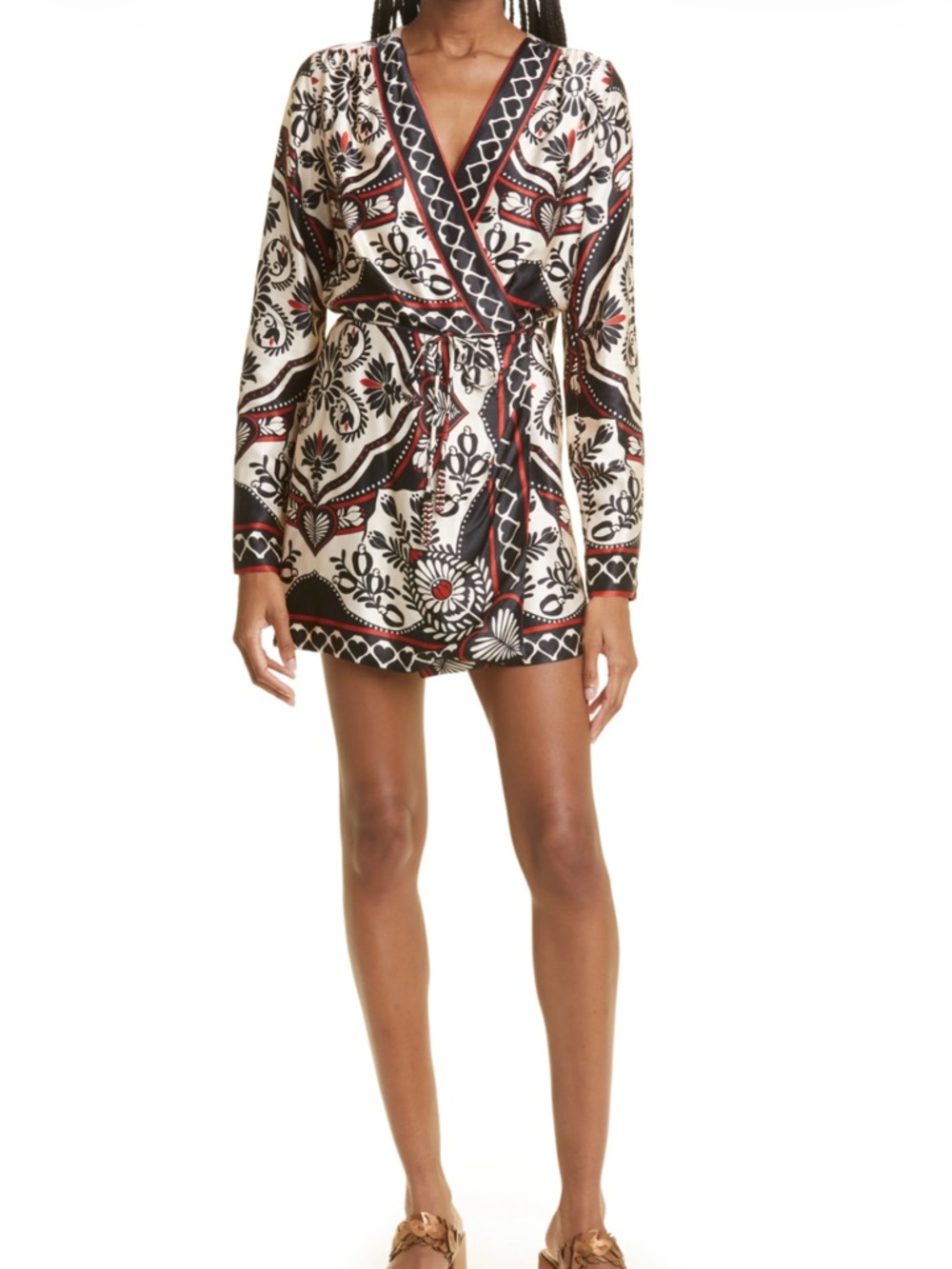 Farm Rio Passion Scarf Wrap Minidress size M. Beaded waist tie